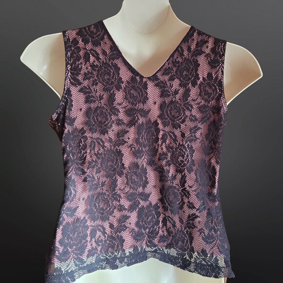 Y2K Lace Tank Camisole Top Size L Black Pink Whimsigoth Gothic Fairy 2000s - Picture 7 of 7